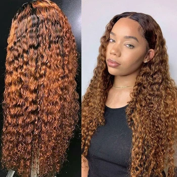 

Mongolia Ombre Brown Blonde U Part Wigs Bouncy Curly Human Hair Wigs For Women 13x6 Lace Front Wig PrePluck Glueless Full Lace