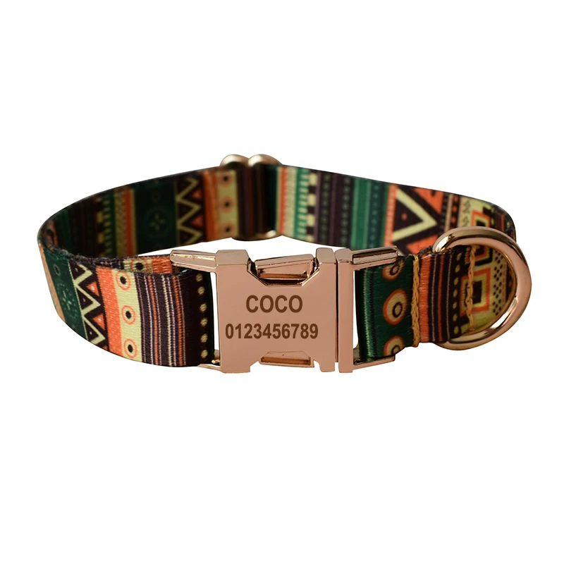 Ethnic style dog collar and leash set for Small Medium Large Dogs Custom Engraved Nameplate Pet Supplies custom dog leash 