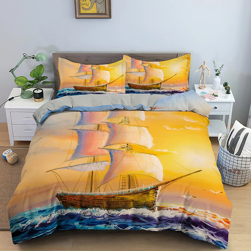 

Fashion 3D Steamship Boat Bedding Set 2 Or 3pcs Landscape Quilt Duvet Cover Comforter Cover Bed Sets Home Textile