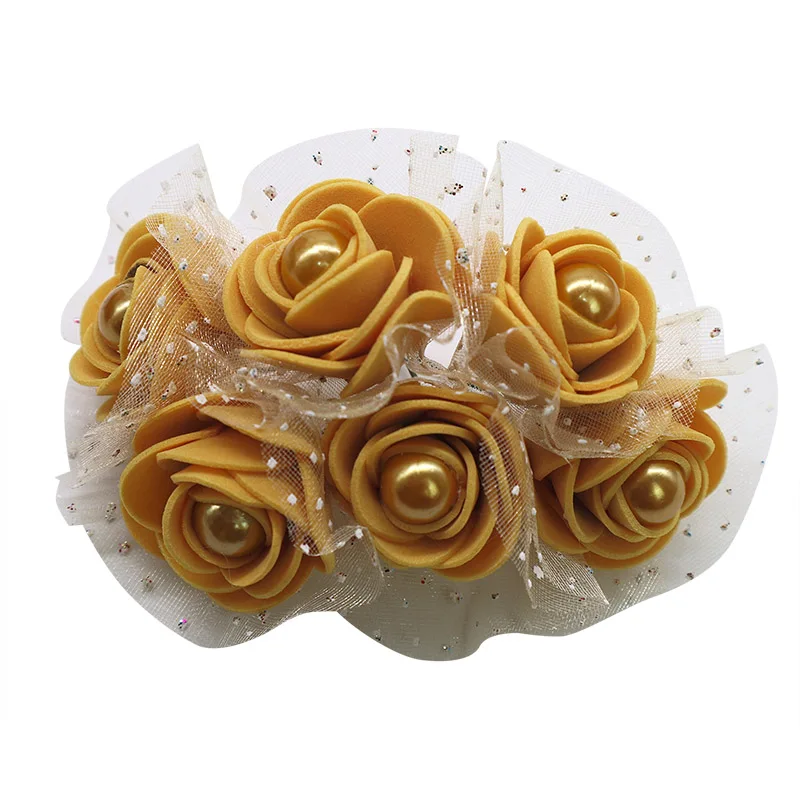 12pcs/lot 3cm Foam Mini Roses Pearl Bead Rose Artificial Flowers DIY Crafts for Wedding Decoration Bouquet Scrapbooking Supplies