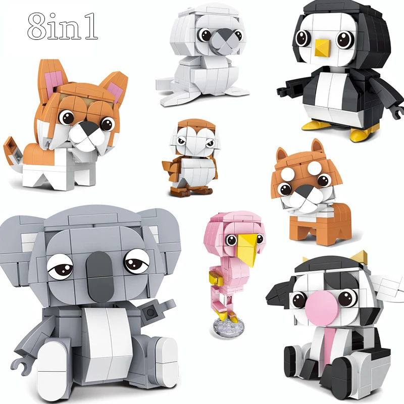 

2020 ideas Animals Series cat dog penguin Koala Cow Flamingo Sea lion owl Building Blocks Model Sets Bricks Classic Movie Toys