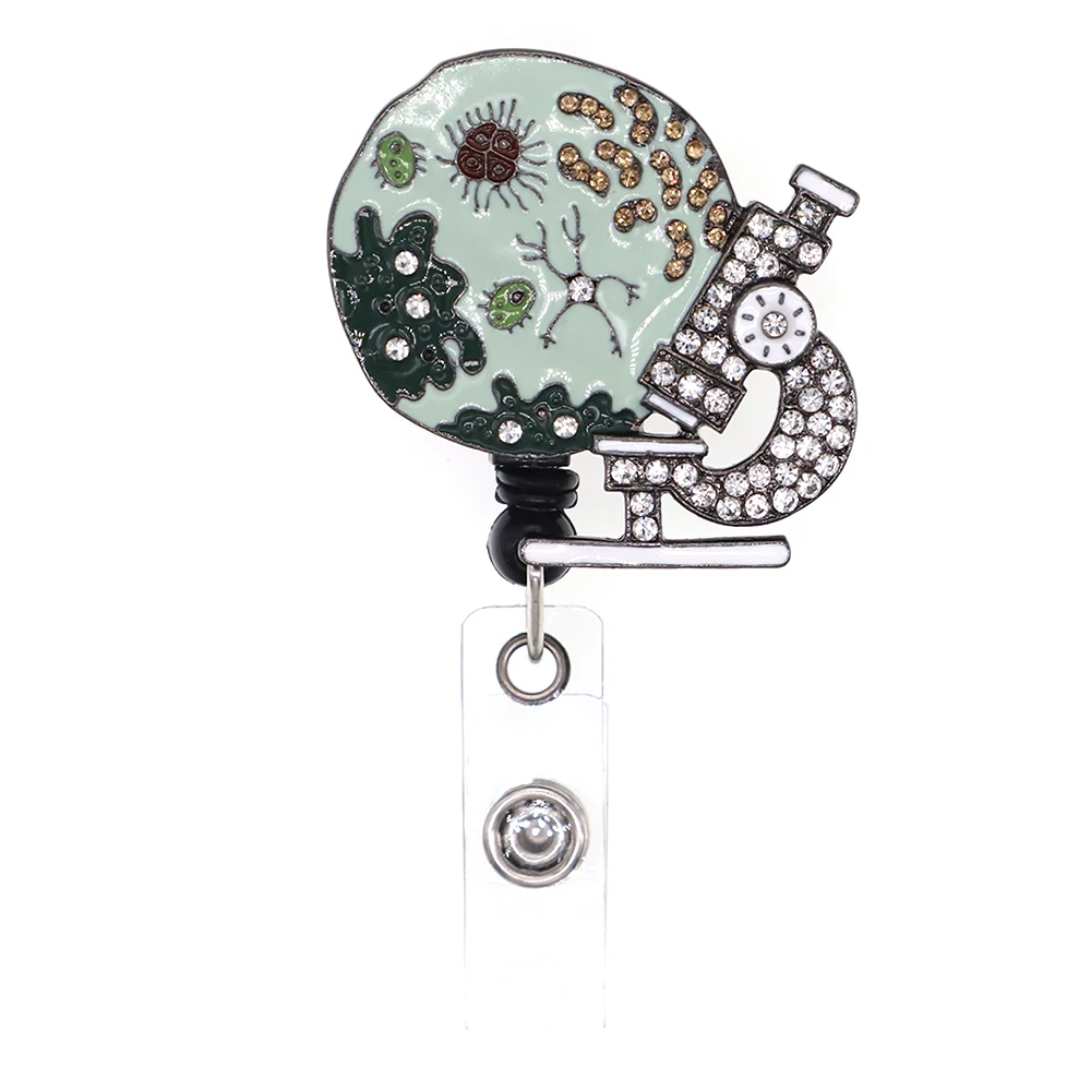 

New Arrival Beautiful Microscope Rhinestone Retractable Id Badge Holder Reel