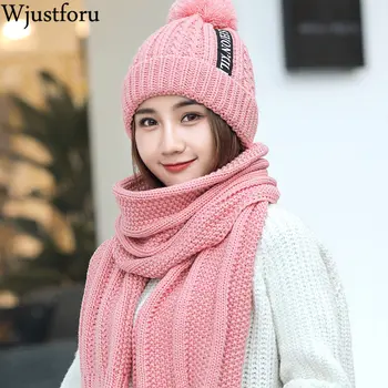 

Wjustforu Winter hat And Scarf Set For Women Girl 'S Pure Color Hat Wool Hat Wool Skullies Beain Female Cap and Scarves Set