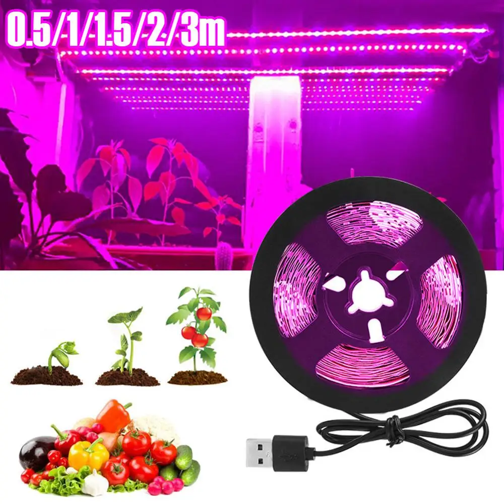 Полный спектр светодиодный светильник для выращивания USB Светодиодная лента фитолампия 1 м 2 м 3 м Фито лампа для растений Комнатное цветочное семя гидропонная Палатка Лампа для выращивания растений