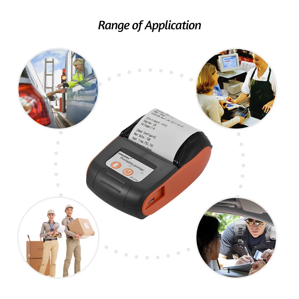 GOOJPRT PT-210 Portable Thermal Printer Handheld 58mm Receipt Printer Suitable For Retail Stores Restaurants Factories Logistics epson mini printer