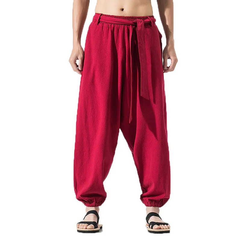2022 Summer Wide Leg Pants Men Cotton 