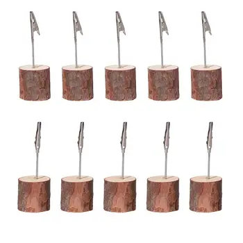 

10pcs Wood Place Card Clip Business Card Holders Photo Table Stand Metal Wires Log Creative Crocodile Signature Clip Base Crafts