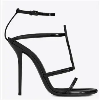 

real leather Black Star Shoes of the Same Style 2019 Super High-heeled Sexy Night Club sandals Heel height 8CM/10CM