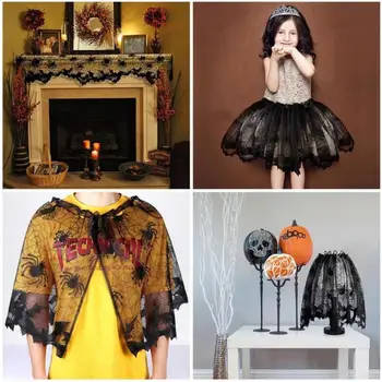

Halloween Decoration Props Black Lace Spiderweb Curtain Tablecloth Fireplace Bats Mantle Scarf Trick Or Treat Banner Cosplay