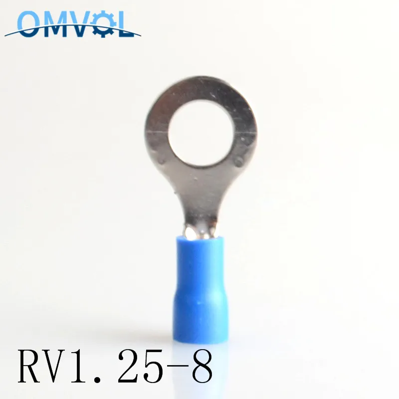 100 шт./лот RV1.25 8 красный круговой 22 16 AWG 0 5 1 мм2 Изолированный Кольцевой клеммный