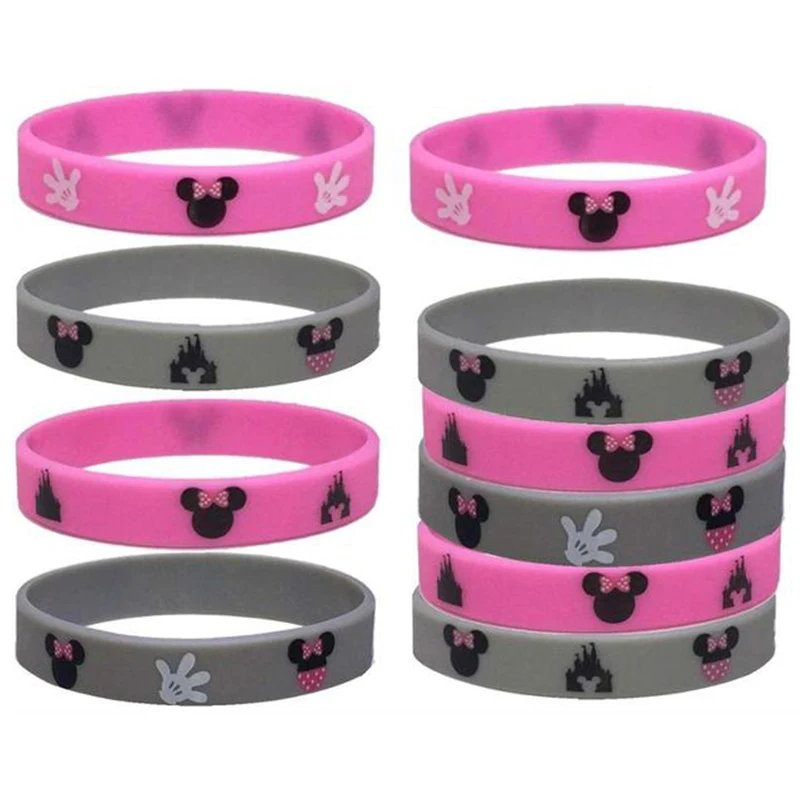 Party Toys 10Pcs Minnie Mouse Party Small Gift kid Silicone Bracelet for Birthday Party Minnie Gifts for Guests Kids Paarty Favor decor