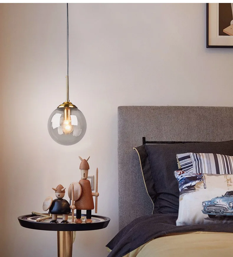 Nordic Glass Ball Pendant Lights Vintage Led Hang Lamp Loft Decor Lamps Modern Living Room Dining Kitchen Bar Lighting Fixtures