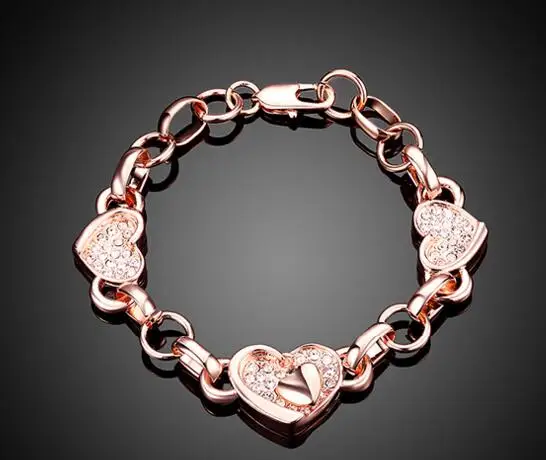 

YKD20 Pure Silver 925 Rose Zircon Bracelet Three Women's Heart Bracelets