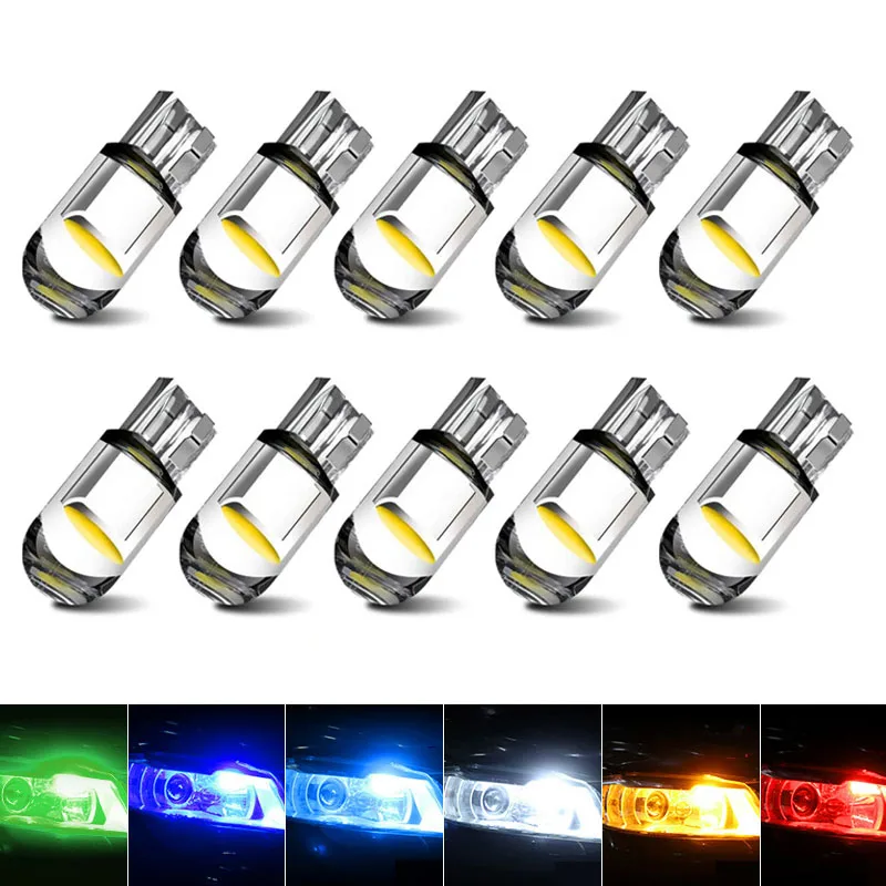 

10PCS T10 194 168 W5W Wedge LED Bright Light COB 6000K White License Plate Lamp Dome Bulb 12V For Auto Car Interior Accessories