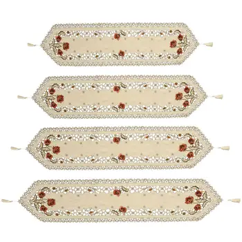 

New Embroidered Flower Luxury Flower Bed Table Runner Tablecloth Flag Tassel Home Wedding Party Decor Table Runner Handmade