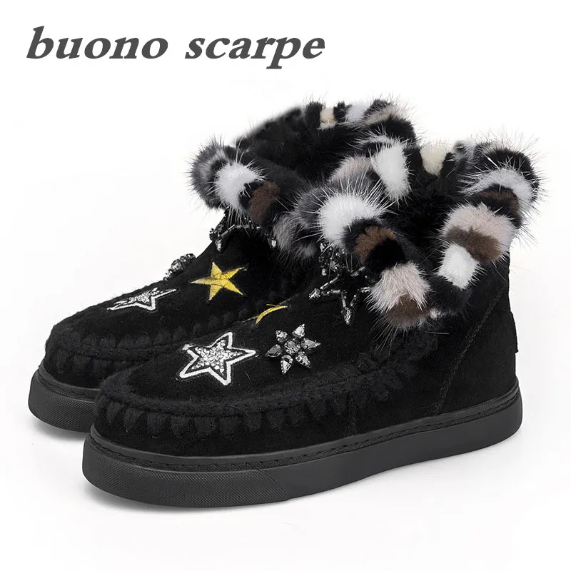 

2019 autumn and winter new sheep fur one snow boots sexy hit color mane increased rhinestone women's boots