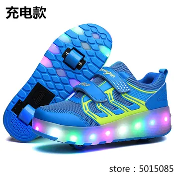 

Heelys Fashion Boys USB Children Led Light Shoes Kids Sneakers with TWO Wheels Roller Skate Glowing for Girls