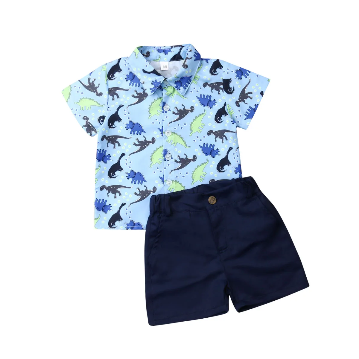 Летняя одежда для малышей одежда джентльмена для маленьких мальчиков яркая рубашка с динозаврами Топ и шортики официальный костюм От 1 до 6 лет - Color: Navy Blue