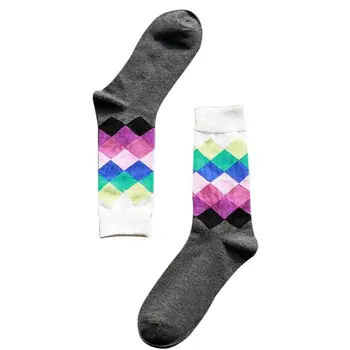 

Men Casual Fashion Multicolor Plaid Geometric Print High Ankle Socks Warm Socks