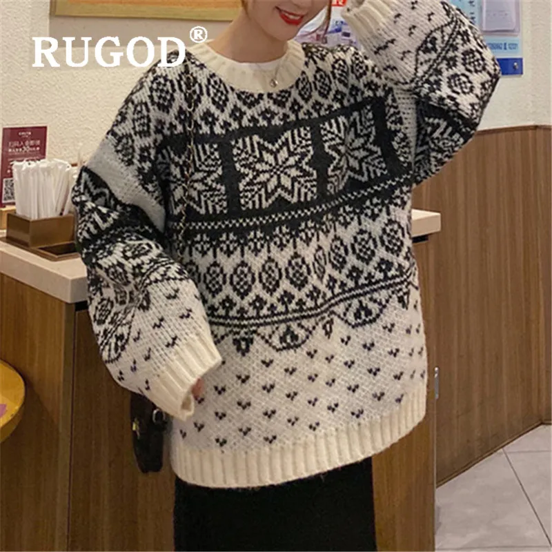 RUGOD свитер большого размера со снежинками пуловер Джемпер Зимние Топы для женщин Трикотаж корейский стиль женские свитера