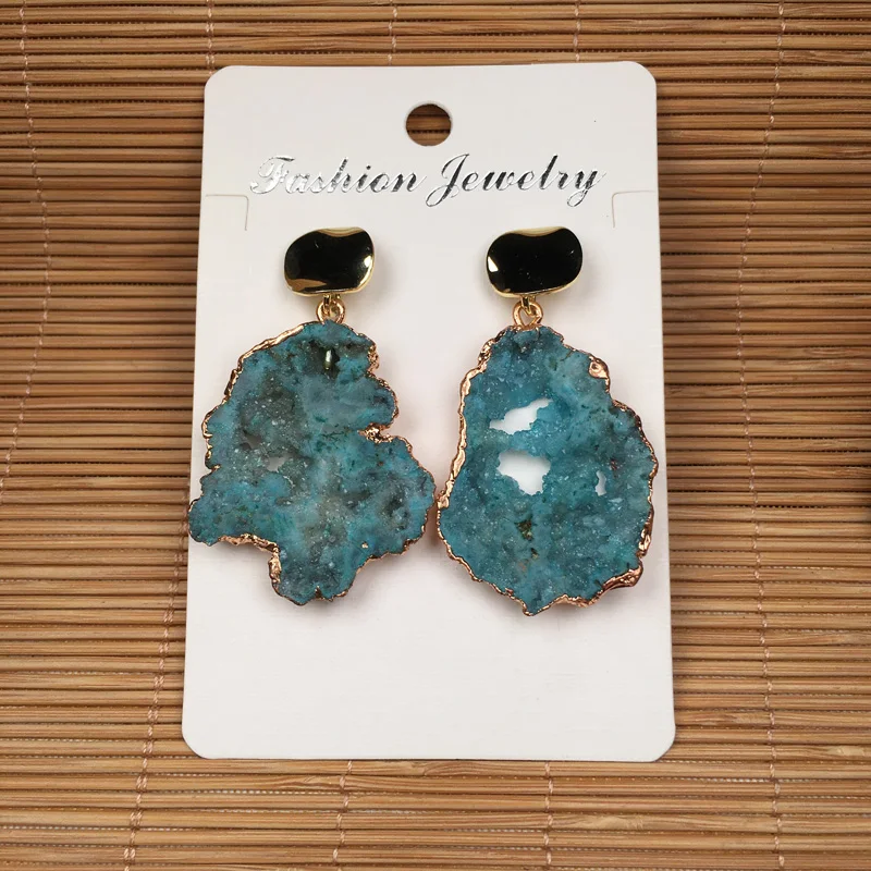 New Fashion Women 12 Colors Handmade Natural Stone Irregular Crystal Agates Stone Earrings 20x25-25x35mm