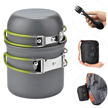 

2Pcs/pack Camping Cookware Portable Outdoor Cooker Pots and Pans Set for Backpacking Camping Picnic Spoon Fork Utensil Tableware