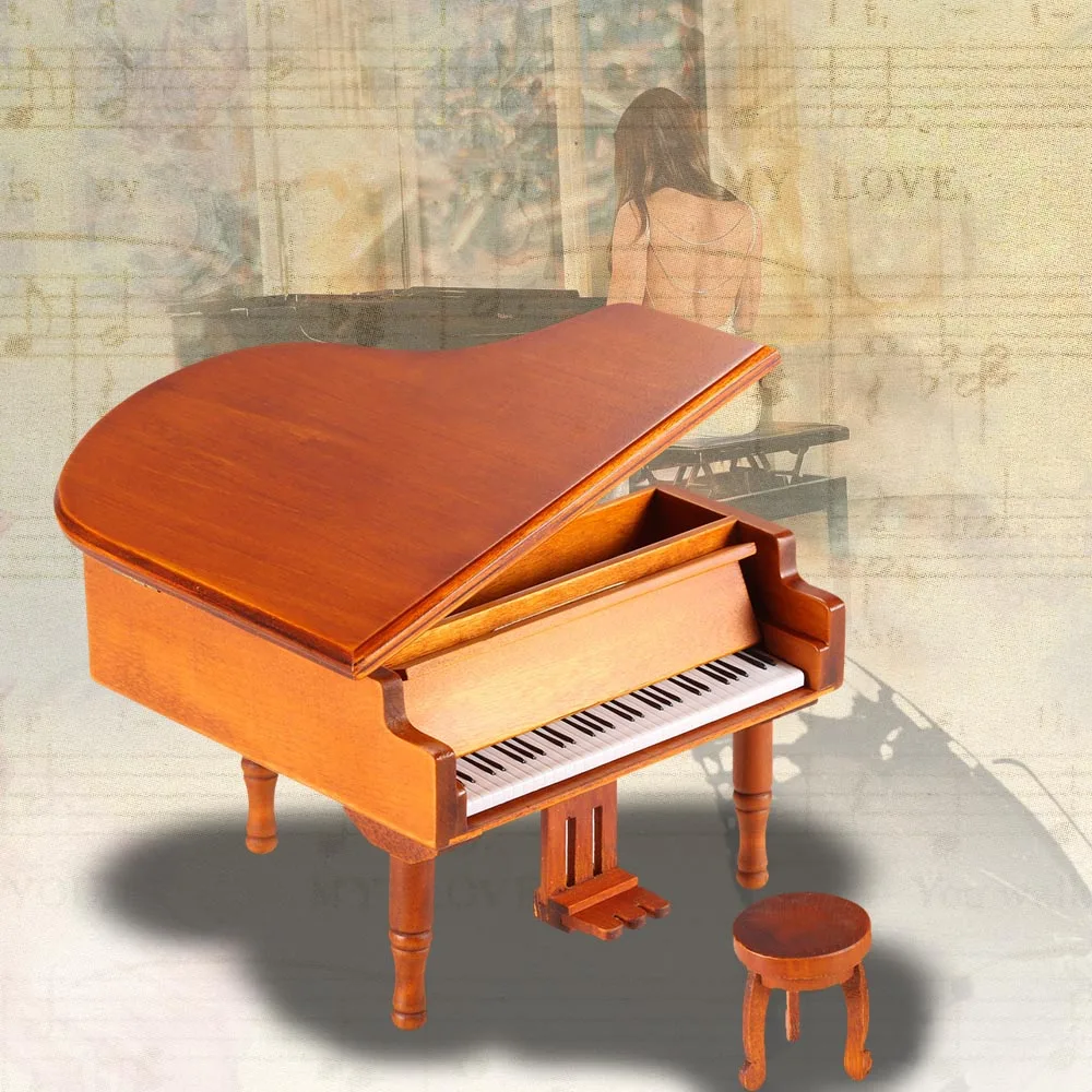 

Windup Wooden Piano Musical Box Classical Melody Music Box Castle in the Sky Melody Gift for Children Girls