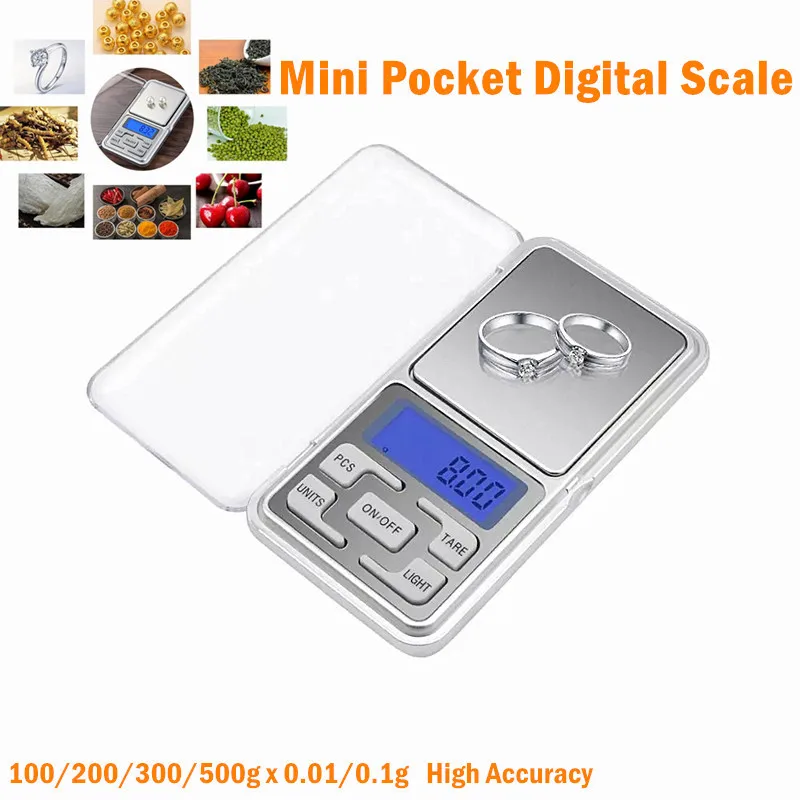 

Mini Digital Scale 100/200/300/500g 0.01/0.1g High Accuracy Backlight Electric Pocket For Jewelry Gram Weight For Kitchen