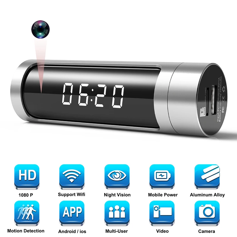 

Full HD 1080 Wifi Clock Mini Camera Night Vision P2P IP Secret Cam Motion Detection Micro DVR Cam Wireless Security Mini Kamera