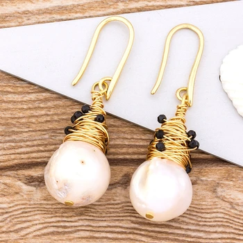 

Nidin New Trendy Copper Earrings Charm Freshwater Pearl Hook Earrings 4 Colors Choice For Women Exquisite Jewelry Gift