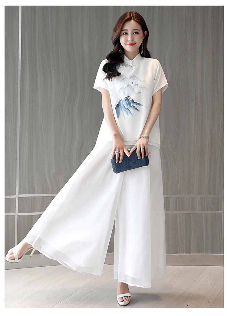 hanfu Топ классическая одежда Tang шифоновая Женская китайская блуза женский китайский стиль воротник Мандарин рубашка hanfu костюм
