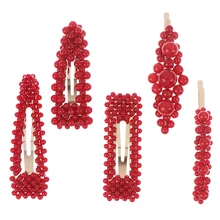 Новые Красные Модные металлические аксессуары для волос геометрический золотистый зажим для волос для женщин Имитация красного жемчуга заколки-пряжки для волос