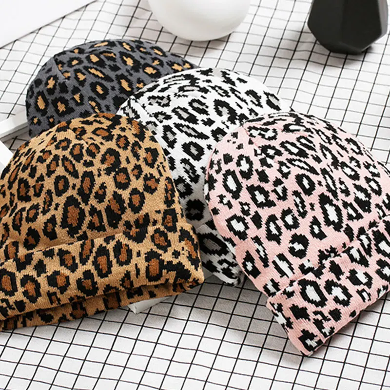 Зимняя шапка для взрослых женщин мужчин зимняя леопардовая вязаная шляпа теплая шапка леопардовая шерсть женская вязаная шапка женская шапка