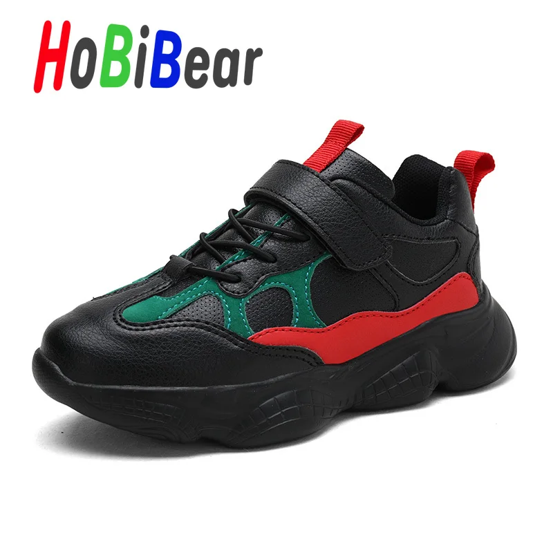 

2019 Hot Kids Boy Brand Sneakers Hook & Loop Big Boy Sport Shoes PU Kids Gym Shoes Breathable Teenage Sneakers Running Shoes Boy