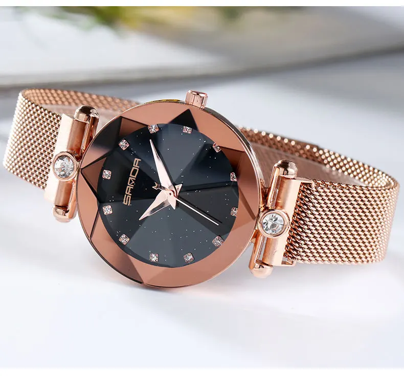 Sanda Лидер продаж модные женские кварцевые часы Звездное небо Сияющие Роскошные