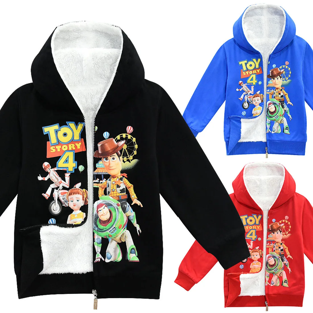 

Children plus velvet warm cotton coat cartoon toy mobilization 4 movie surrounding boys and girls thick double hoodies