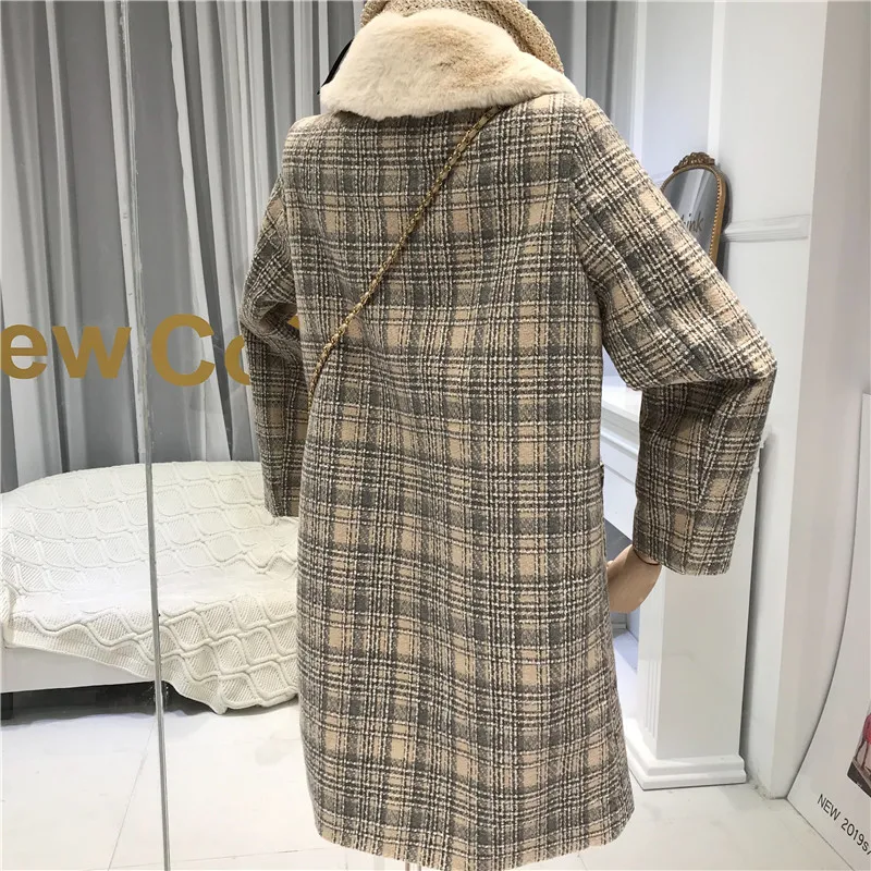 Клетчатое Женское зимнее легкое пальто Mujer Invierno зимнее однобортное пальто с отложным воротником и широкими карманами