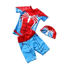 Купальный костюм «Человек-паук» из 3 предметов для мальчиков с шапочкой для плавания, детский купальный костюм для мальчиков, детская одежда для купания, пляжная одежда, купальный костюм для мальчиков