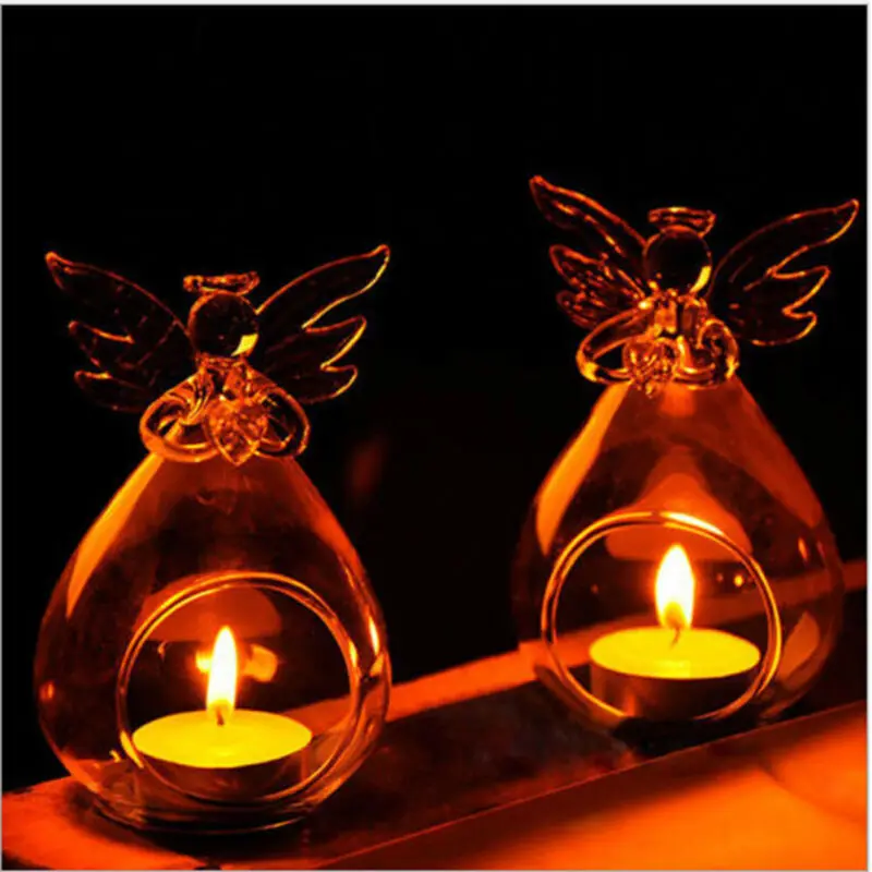 Glass candle holders unique angel shape transparent hollow for home decor