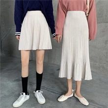 Сделайте видео 4708+ 4223 новые зимние вязаные юбки юбка с высокой талией тонкая плиссированная шерстяная юбка