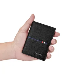 WILLIAMPOLO RFID Wallet For Cards RFID Cards Holder Thin Protect Wallet Plush Credential Holder Luxury Genuine Leather Purse Men