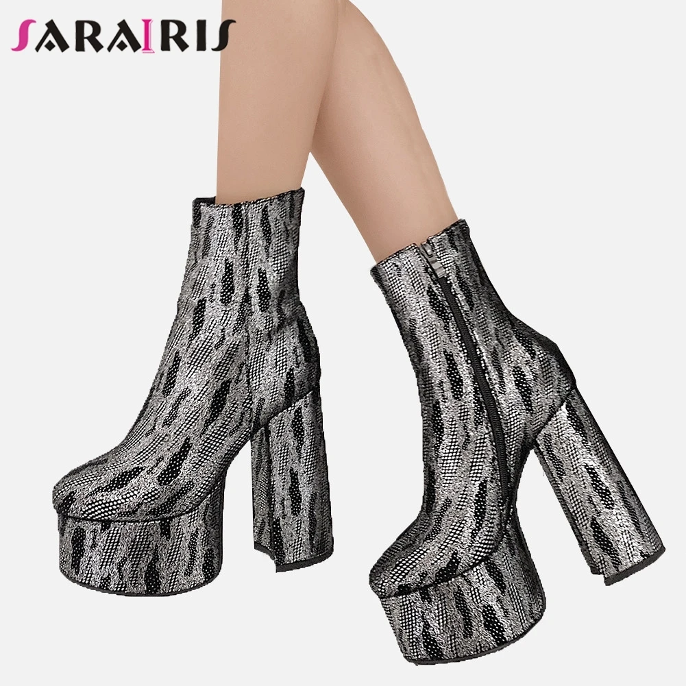 

SARAIRIS 2020 New 34-43 High Platform Booties Ladies Fashion Party Night Club Ankle Boots Women 14 Cm High Heels Shoes Woman