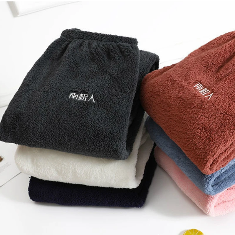 수면 하단 여성 겨울 전체 길이 파자마 바지 플란넬 캐주얼 부드러운 따뜻한 매일 Homewear 플러스 벨벳 커플 Ulzzang 느슨한 새로운