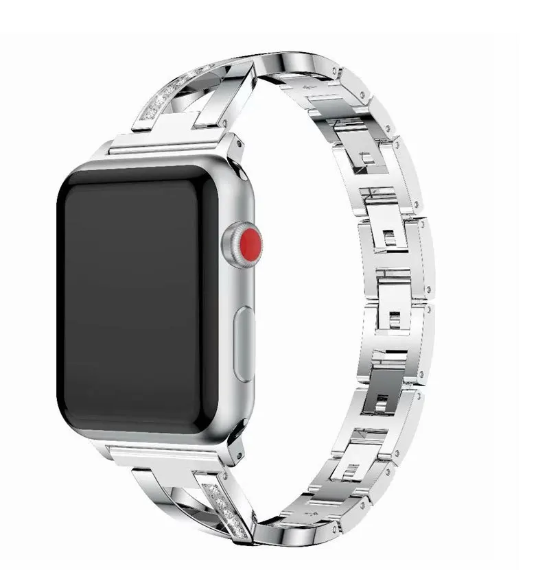 Для Apple Watch Band, ремешок из нержавеющей стали для женщин, ремешок для часов X-shape со стразами, металлический ремешок для часов 38 мм 40 мм 42 мм 44 мм для женщин - Цвет ремешка: Серебристый