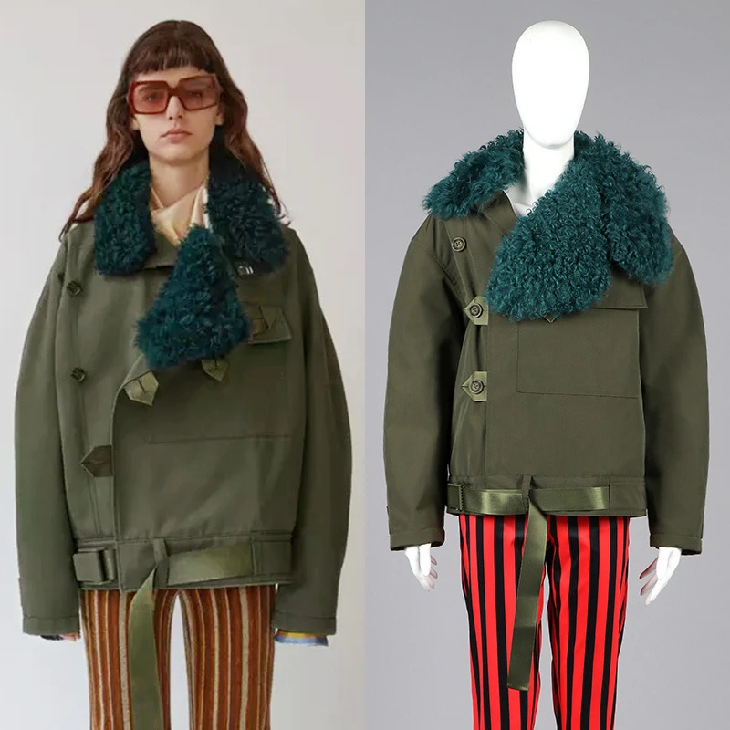 

Leisure Single Breasted Full Sleeve Women Multi Size Loose Army Green Parkas 2019 Autumn Winter New Female Clothes L435