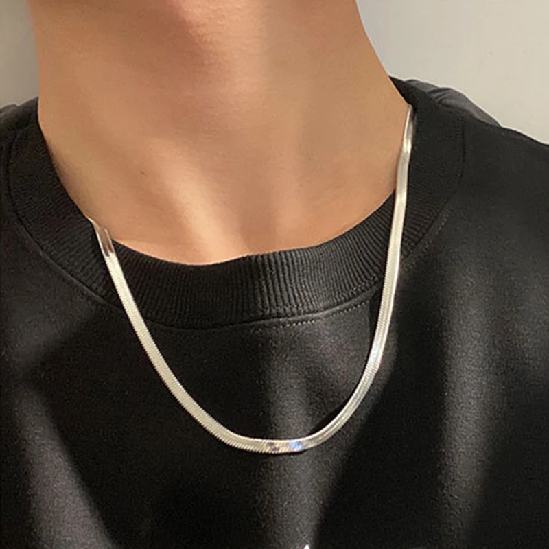 Width 5mm Stainless Steel Flat Necklace Men Waterproof Filmy Snake Chain Men Gift Jewelry Various Length 40cm 50cm 55cm Necklace Aliexpress