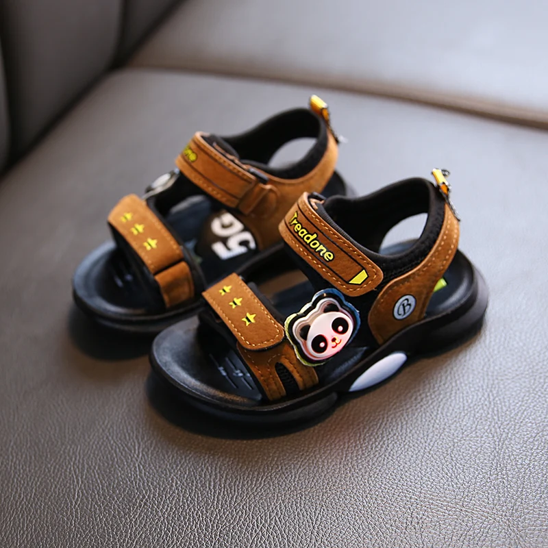

Panda Animal Toddler Beach Shoes LED Light Sports Sandals For Children Casual Comfortable Soft Bottom Hook & Loop Boys Kid Flats