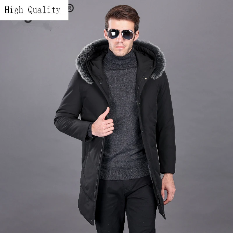 

Fashion Winter Men Jacket Fur Hooded Grey Goose Down Jackets Coats Warm Parka Black Jaquetas Masculina Inverno ZL9077