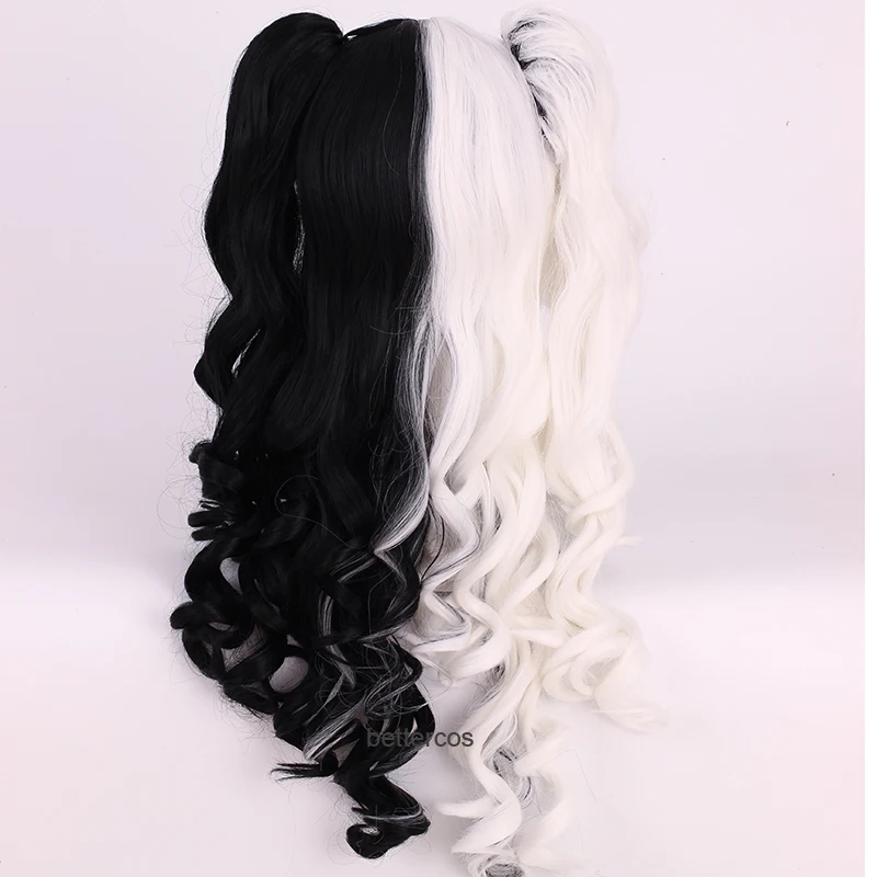 Danganronpa Косплей Монокума парики белый черный микс длинные конские хвосты вьющиеся термостойкие синтетические волосы парик+ парик крышка
