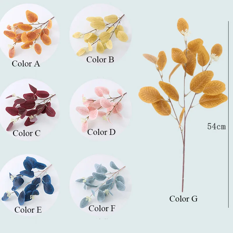 Description Picture 2 of item54cm Artificial Eucalyptus Leaves with Fruit Morandi Wedding Floral Arrangement Olive Branch Home Decor Fake Flowers